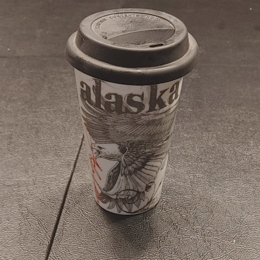 Alaska Black and White Eagles Ceramic Travel Tumbler